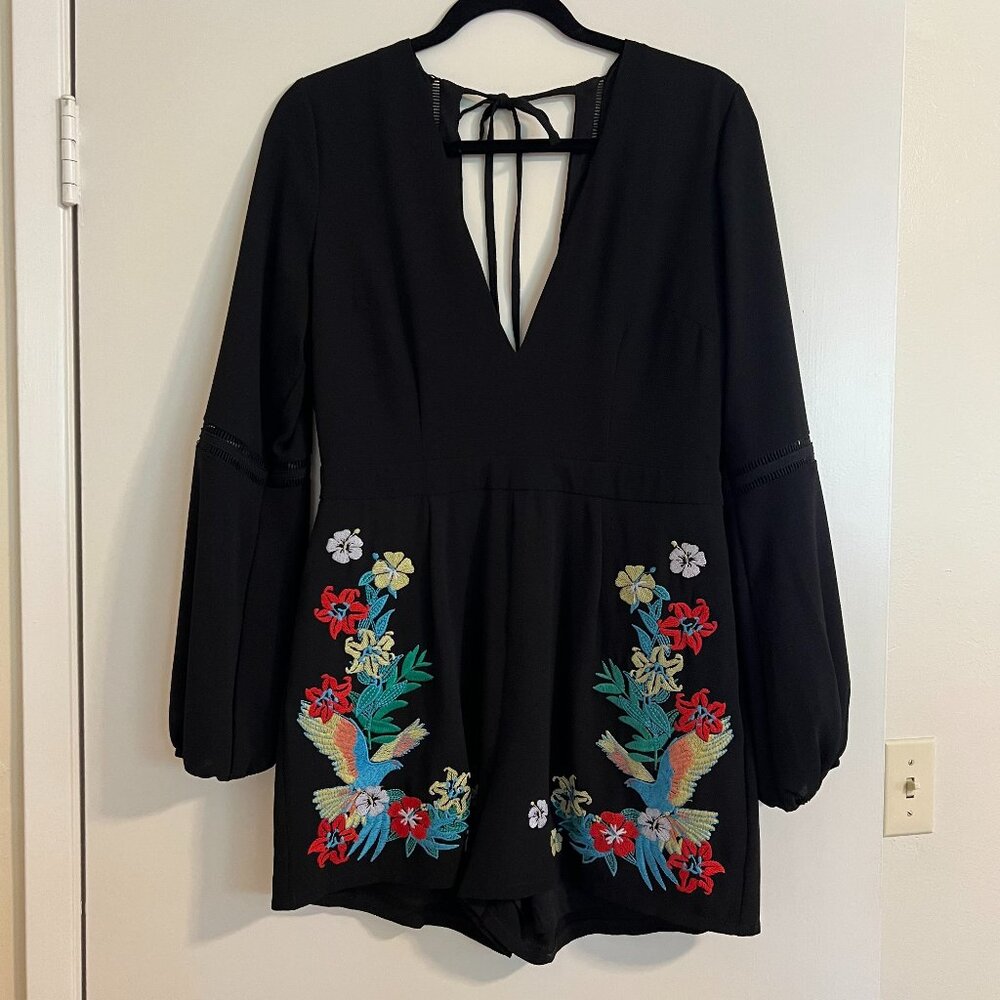 Black Embroidered Romper